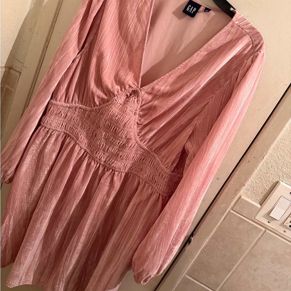 GAP Pink Satin-Like V-Neck Dress
